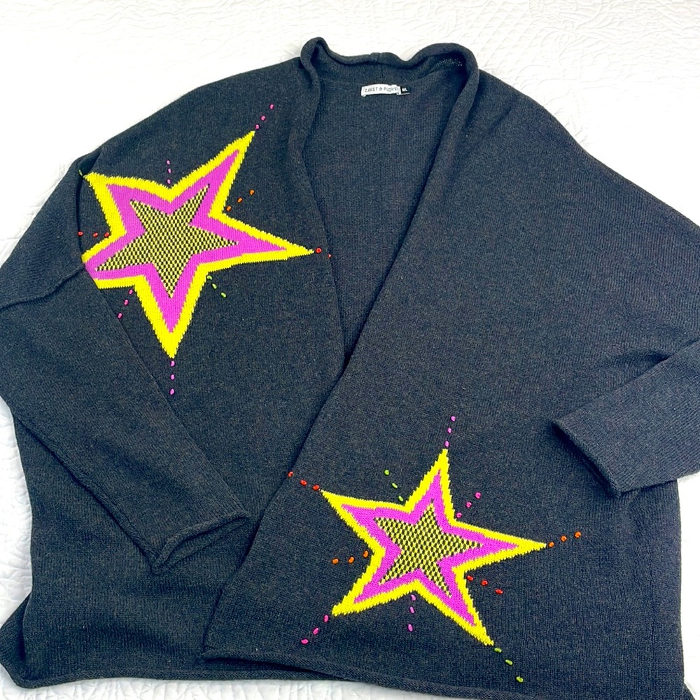 Zaket & Plover •M/L• Knit/Embroidered Star Cotton/Cashmere Blend Cardigan